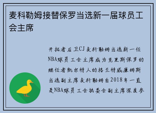 麦科勒姆接替保罗当选新一届球员工会主席