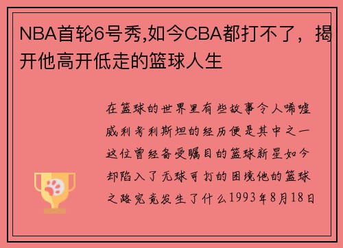 NBA首轮6号秀,如今CBA都打不了，揭开他高开低走的篮球人生