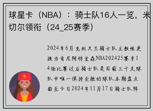 球星卡（NBA）：骑士队16人一览，米切尔领衔（24_25赛季）